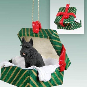 Black Giant Schnauzer Dog in Green Gift Box Christmas Ornament – Hand-Painted Stone Resin