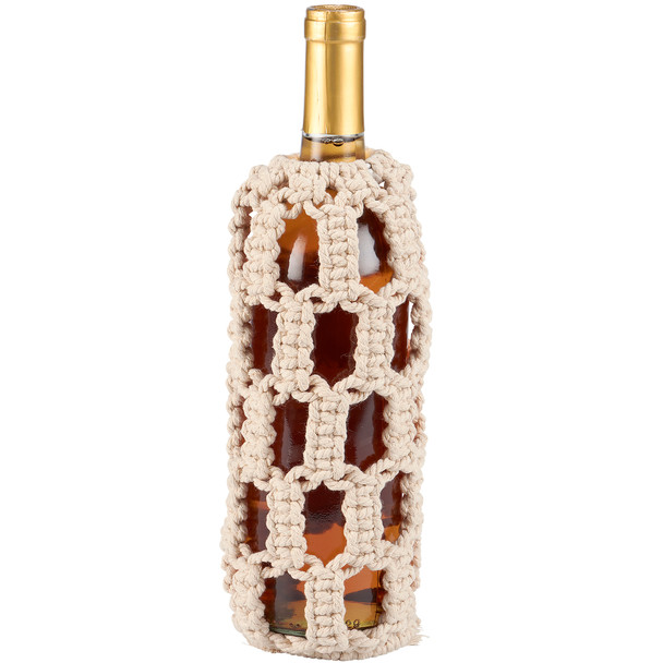 Checkerboard Macrame Cotton Wine Bottle Holder from Primitives by Kathy