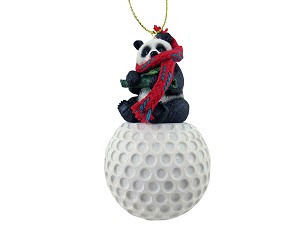Golf Panda on Golf Ball Christmas Ornament – Hand-Painted Stone Resin