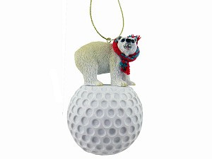 Polar Bear on Golf Ball Christmas Ornament – Hand-Painted Stone Resin