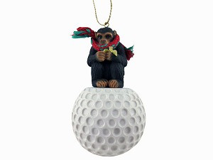 Chimpanzee on Golf Ball Hanging Ornament – Hand-Painted Stone Resin