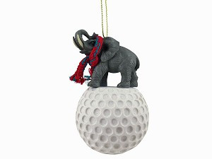 Elephant on Golf Ball Christmas Ornament – Hand-Painted Stone Resin