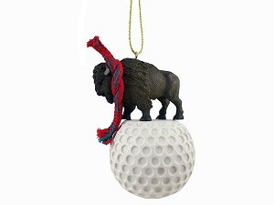 Buffalo on Golf Ball Hanging Ornament – Hand-Painted Stone Resin