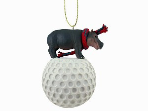 Hippopotamus on Golf Ball Christmas Ornament – Hand-Painted Stone Resin