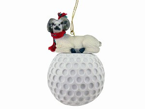 Dahl Sheepdog on Golf Ball Christmas Ornament – Hand-Painted Stone Resin