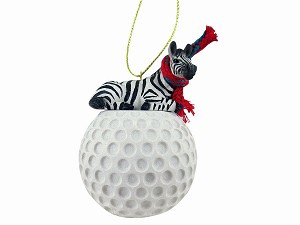 Zebra on Golf Ball Christmas Ornament – Hand-Painted Stone Resin