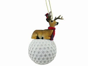 Deer Buck on Golf Ball Christmas Ornament – Hand-Painted Stone Resin