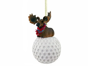 Bull Moose on Golf Ball Christmas Ornament – Hand-Painted Stone Resin
