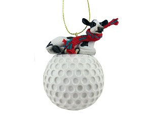Holstein Cow on Golf Ball Hanging Ornament – Hand-Painted Stone Resin
