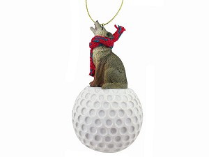 Coyote on Golf Ball Christmas Ornament – Hand-Painted Stone Resin