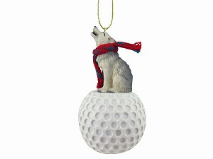 Gray Wolf on Golf Ball Hanging Ornament – Hand-Painted Stone Resin