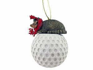 Armadillo on Golf Ball Hanging Ornament – Hand-Painted Stone Resin