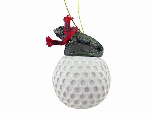Golf Iguana on Golf Ball Christmas Ornament – Hand-Painted Stone Resin