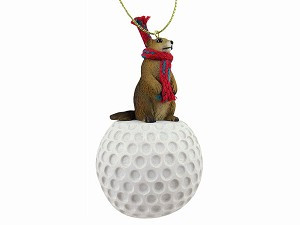 Prairie Dog on Golf Ball Christmas Ornament – Hand-Painted Stone Resin