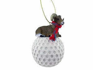Big Horn Sheep on Golf Ball Christmas Ornament – Hand-Painted Stone Resin