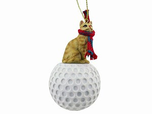 Red Cat on Golf Ball Christmas Ornament – Hand-Painted Stone Resin