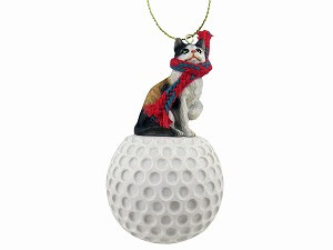 Calico Shorthaired Cat on Golf Ball Christmas Ornament – Hand-Painted Stone Resin