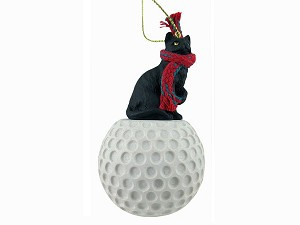 Black Shorthaired Tabby Cat on Golf Ball Hanging Ornament – Hand-Painted Stone Resin