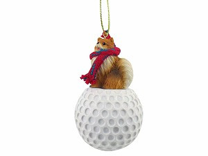 Red Pomeranian Dog on Golf Ball Christmas Ornament – Hand-Painted Stone Resin