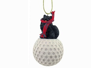 Black Pomeranian Dog on Golf Ball Christmas Ornament – Hand-Painted Stone Resin