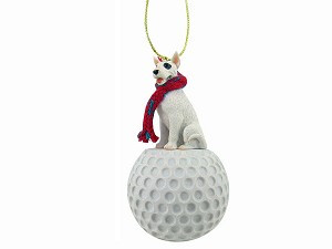 Bull Terrier Dog on Golf Ball Christmas Ornament – Hand-Painted Stone Resin