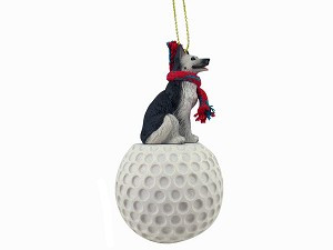 Black & Silver German Shepherd Dog on Golf Ball Christmas Ornament – Hand-Painted Stone Resin