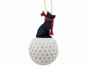 Black German Shepherd Dog on Golf Ball Hanging Ornament – Hand-Painted Stone Resin