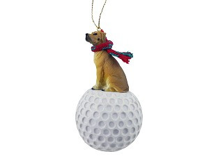 Fawn Uncropped Ears Great Dane Dog on Golf Ball Christmas Ornament – Hand-Painted Stone Resin