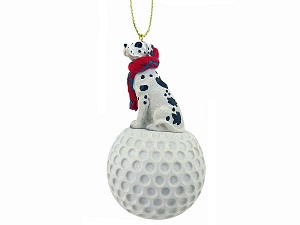 Harlequin Uncropped Ears Great Dane Dog on Golf Ball Christmas Ornament – Hand-Painted Stone Resin