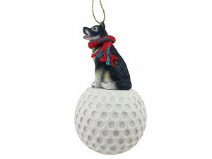 Alaskan Malamute Dog on Golf Ball Christmas Ornament – Hand-Painted Stone Resin