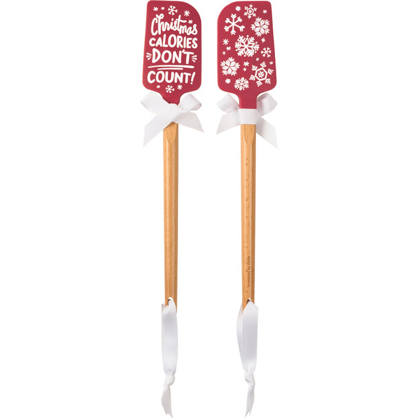 Double Sided Spatula - Christmas Calories Don't Count - Red White Snow Flake Design from Primitives by Kathy
