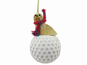 Blonde Lhasa Apso Dog on Golf Ball Christmas Ornament – Hand-Painted Stone Resin