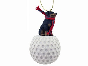 Rottweiler Dog on Golf Ball Hanging Ornament – Hand-Painted Stone Resin