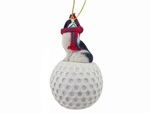 Black & White Japanese Chin Dog on Golf Ball Christmas Ornament – Hand-Painted Stone Resin