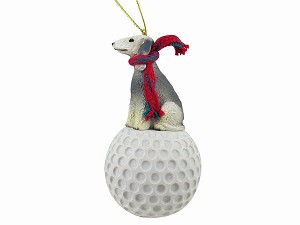 Bedlington Terrier Dog on Golf Ball Christmas Ornament – Hand-Painted Stone Resin
