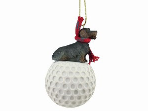 Wirehaired Dachshund Dog on Golf Ball Christmas Ornament – Hand-Painted Stone Resin