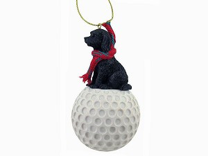 Black Labradoodle Dog on Golf Ball Christmas Ornament – Hand-Painted Stone Resin