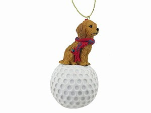 Goldendoodle Dog on Golf Ball Christmas Ornament – Hand-Painted Stone Resin