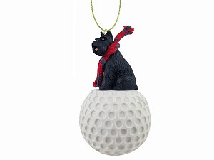 Black Schnauzer Dog on Golf Ball Christmas Ornament – Hand-Painted Stone Resin