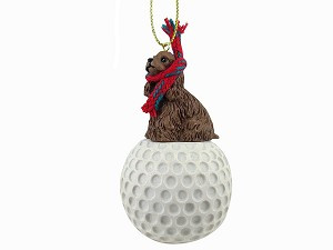 Brown Cocker Spaniel Dog on Golf Ball Christmas Ornament – Hand-Painted Stone Resin