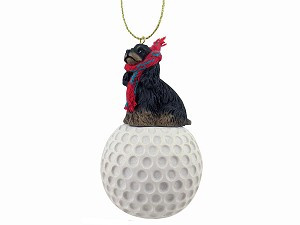 Black & Tan Cocker Spaniel Dog on Golf Ball Christmas Ornament – Hand-Painted Stone Resin