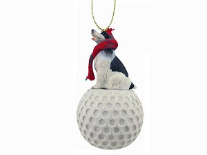 Black & White Springer Spaniel Dog on Golf Ball Christmas Ornament – Hand-Painted Stone Resin