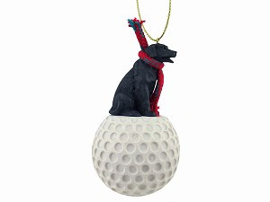 Black Labrador Retriever Dog on Golf Ball Hanging Ornament – Hand-Painted Stone Resin