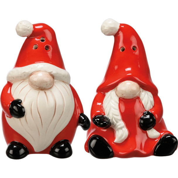 Salt & Pepper Shaker Set - Red Santa Gnomes - Ceramic - Christmas Collection from Primitives by Kathy