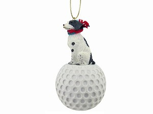 Liver & White Brittany Dog on Golf Ball Hanging Ornament – Hand-Painted Stone Resin