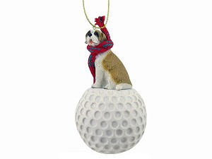 Rough Coat Saint Bernard Dog on Golf Ball Christmas Ornament – Hand-Painted Stone Resin