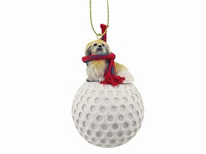 Pekingese Dog on Golf Ball Christmas Ornament – Hand-Painted Stone Resin
