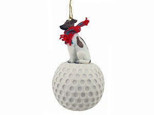 Brown & White Fox Terrier Dog on Golf Ball Christmas Ornament – Hand-Painted Stone Resin