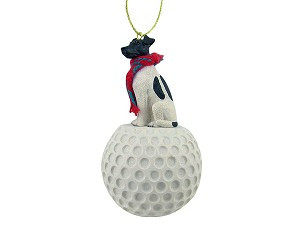 Black & White Fox Terrier Dog on Golf Ball Christmas Ornament – Hand-Painted Stone Resin