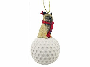 Red Cairn Terrier Dog on Golf Ball Christmas Ornament – Hand-Painted Stone Resin